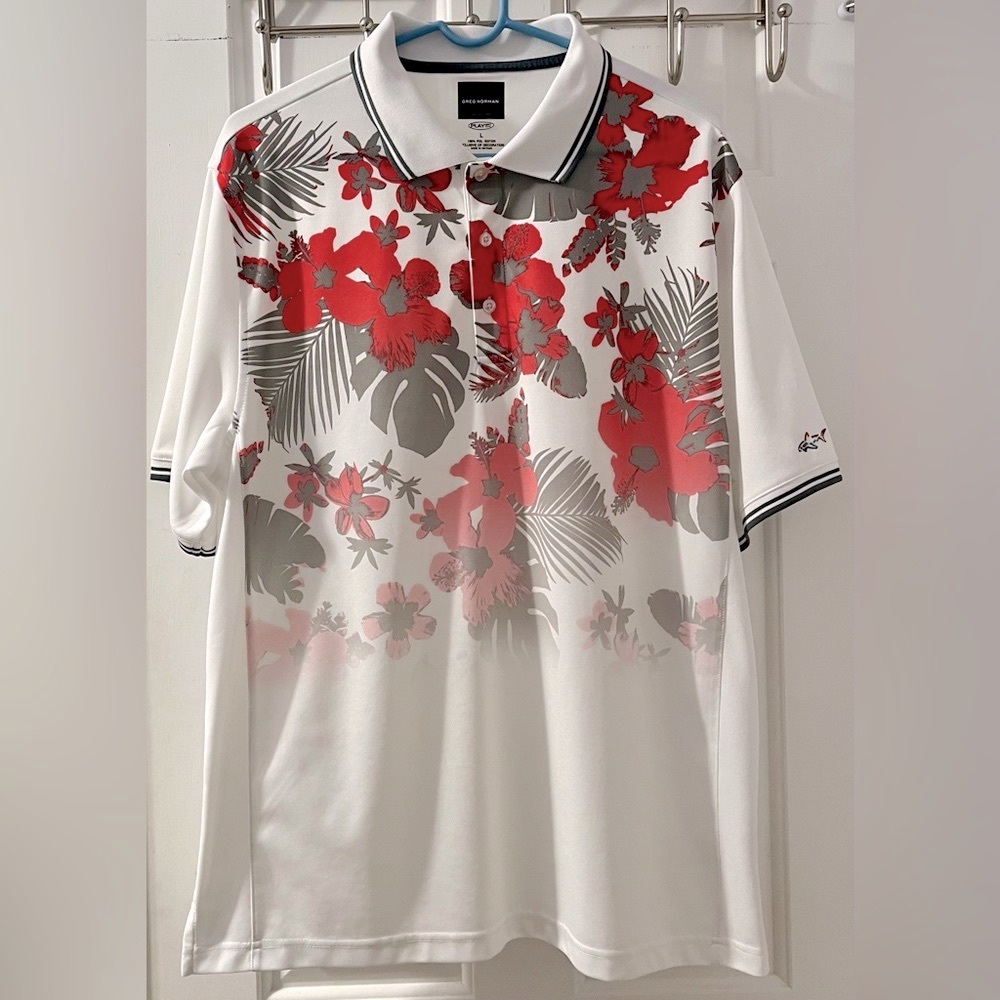 Greg Norman for Tasso Elba Men's Ombre Tropical-Print Performance Polo Large